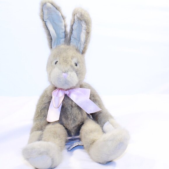 Russ Berrie Beige Hopscotch Plush Bunny With Ribbon and Corduroy Adjustable Ears - Picture 1 of 13
